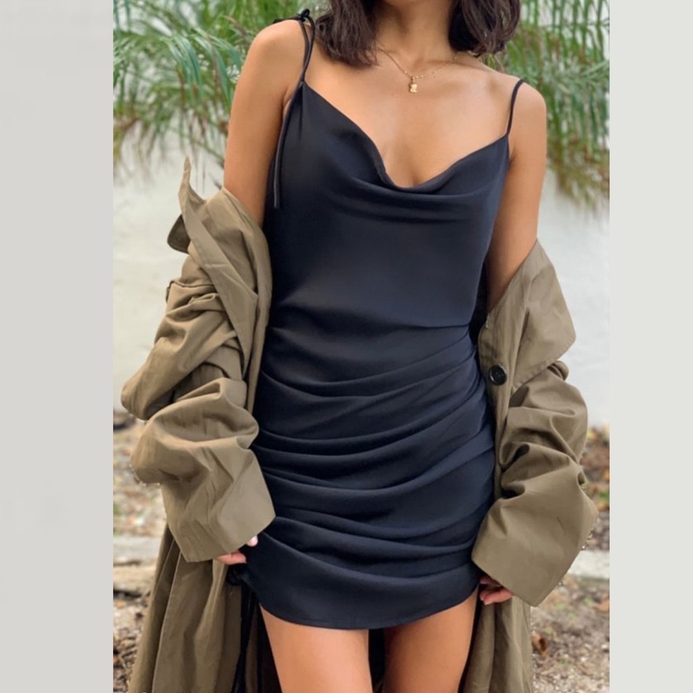 Lioness Satin Ruched Tie Mini Dress Sz XS